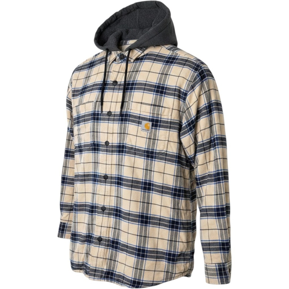 Carhartt‎ Hooded Fleece Lined Flannel Shirt Jacket XL Cream Blue Plaid